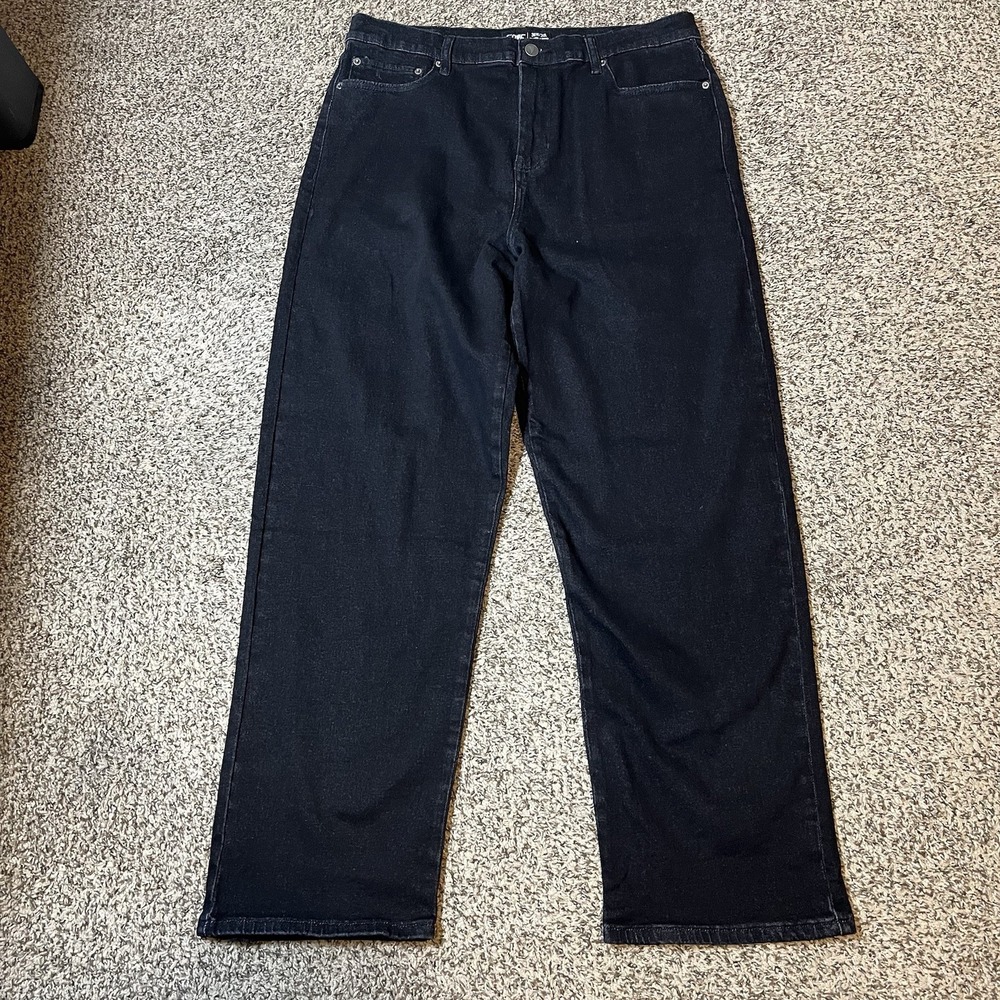 COVE Mens Baggy Jeans 36x32 Black Wash Wide Leg Stretch Denim Pants